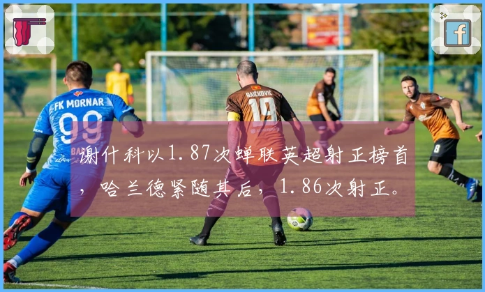 谢什科以1.87次蝉联英超射正榜首，哈兰德紧随其后，1.86次射正。